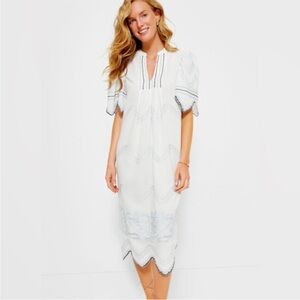 Hyacinth House Tuckernuck White Dress with Blue Zigzag Pattern